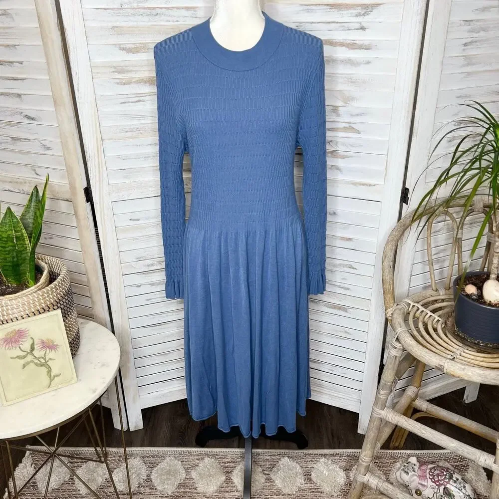 SUNDANCE Nature's Hue High Neck Ruffle Sleeve Midi Dress Blue Medium - Picture 13 of 14